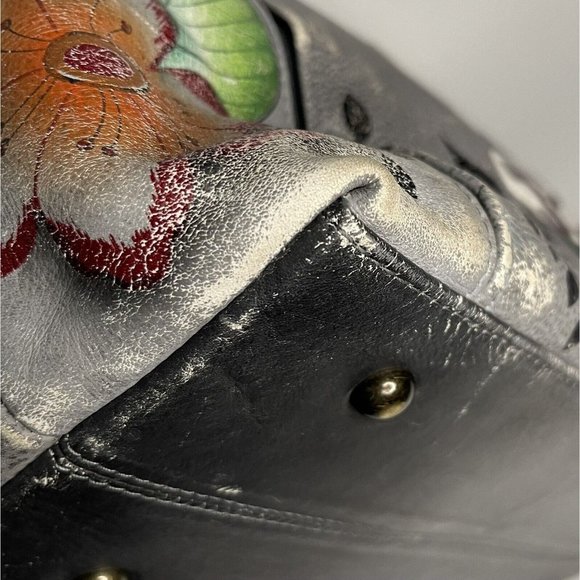 ANUSCHKA Handbag Garden of Eden Grey Floral Purse Tote Hand Painted Leather - Picture 13 of 14